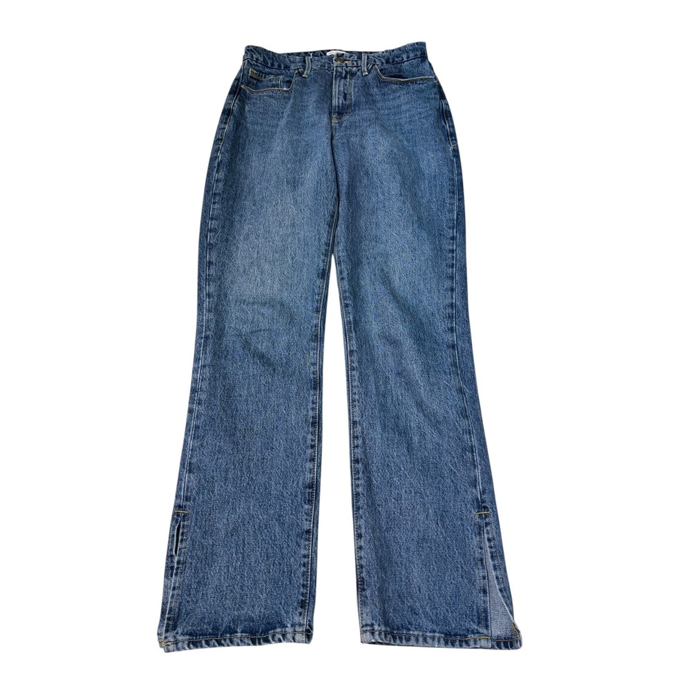 Good American Good Boy Straight Leg Jeans Blue Medium Wash Side Womens 6/28 L32